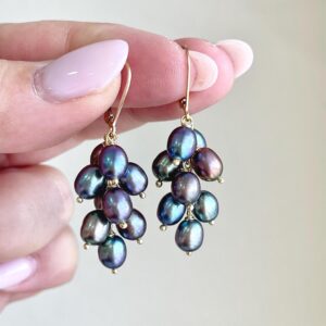 Black Pearl Custer Earrings, Dark Iridescent Pearl Statement Earrings in Gold or Silver, Elegant Fine June Birthstone Jewelry Gift for women