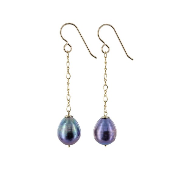 Black Dangle Earrings, Black Dress Earrings, Black-gray Freshwater Pearl Earrings, 14k Gf, Gold Pearl Earrings,