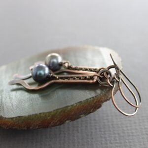 Copper Fish Earrings: Bronze Pearl Dangle Earrings