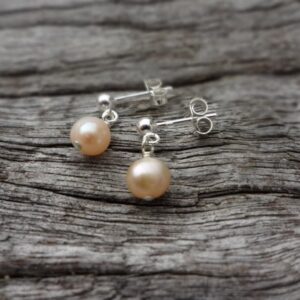 Pearl Earrings. Dainty Pink Freshwater Pearl and Sterling Silver Studs Handmade in Australia by Miss Leroy