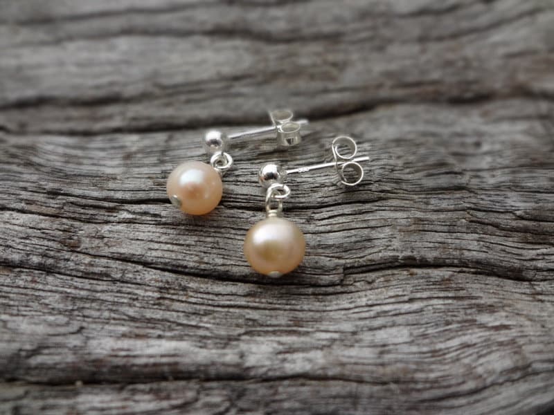 Pearl Earrings. Dainty Pink Freshwater Pearl And Sterling Silver Studs Handmade In Australia By Miss Leroy