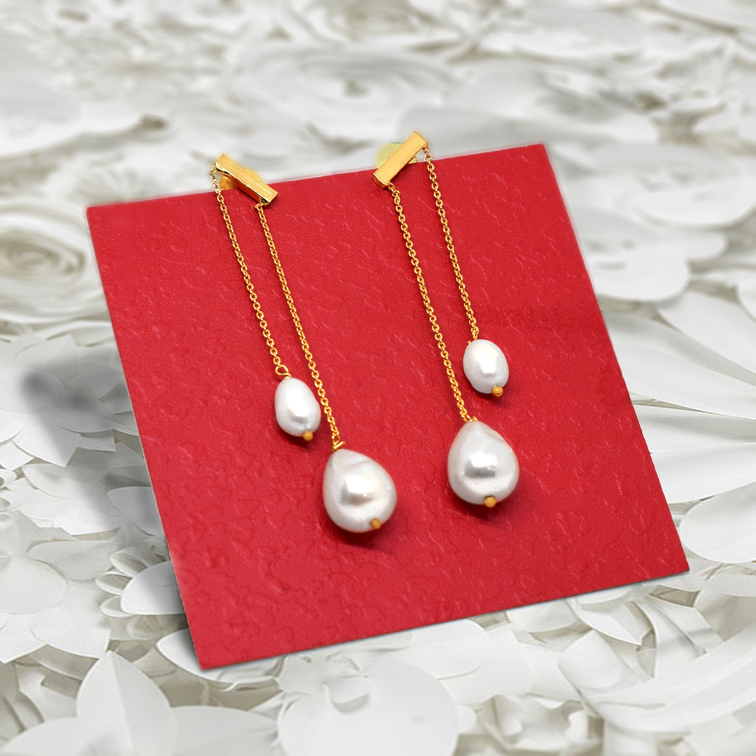 Freshwater Keshi Pearl Earrings, Long Mismatched Dangle Drop Earrings Freshwater Keshi Pearl Earrings, Long Mismatched Dangle Drop Earrings