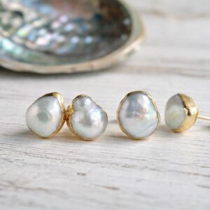 Freshwater Pearl Stud Earrings, Baroque Pearl Post Earrings, June Birthstone Gift, Dainty Everyday Jewelry, Minimalist Bridal Earrings