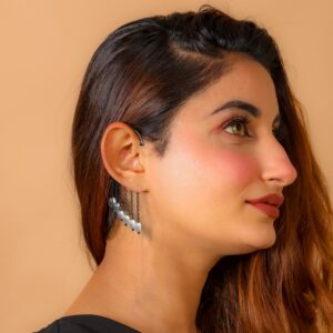 Freshwater White Pearl Gemstone Back Ear Earrings Dangle Ear Cuff Butterfly Climber Back Ear Jewelry Minimal Jewelry Back Earrings