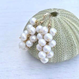 Pearl Earrings, June Birthstone, White Pearl Cluster Statement Earrings, Freshwater Pearl Dangle Earrings, White Pearl Jewelry, Gift for her