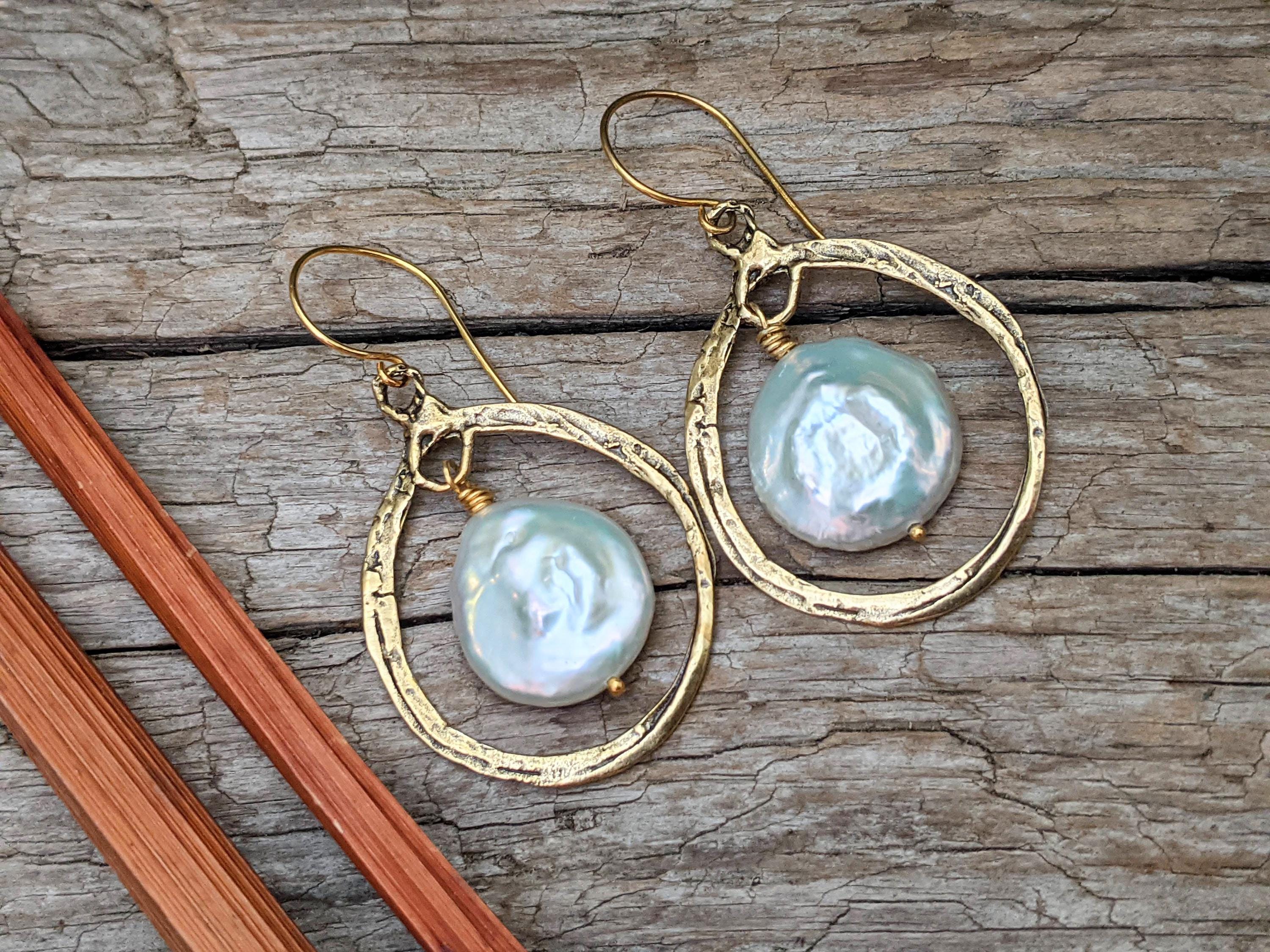 Large Pearl Earrings, Gold Filled Silver Bronze, Statement Pearl Earrings