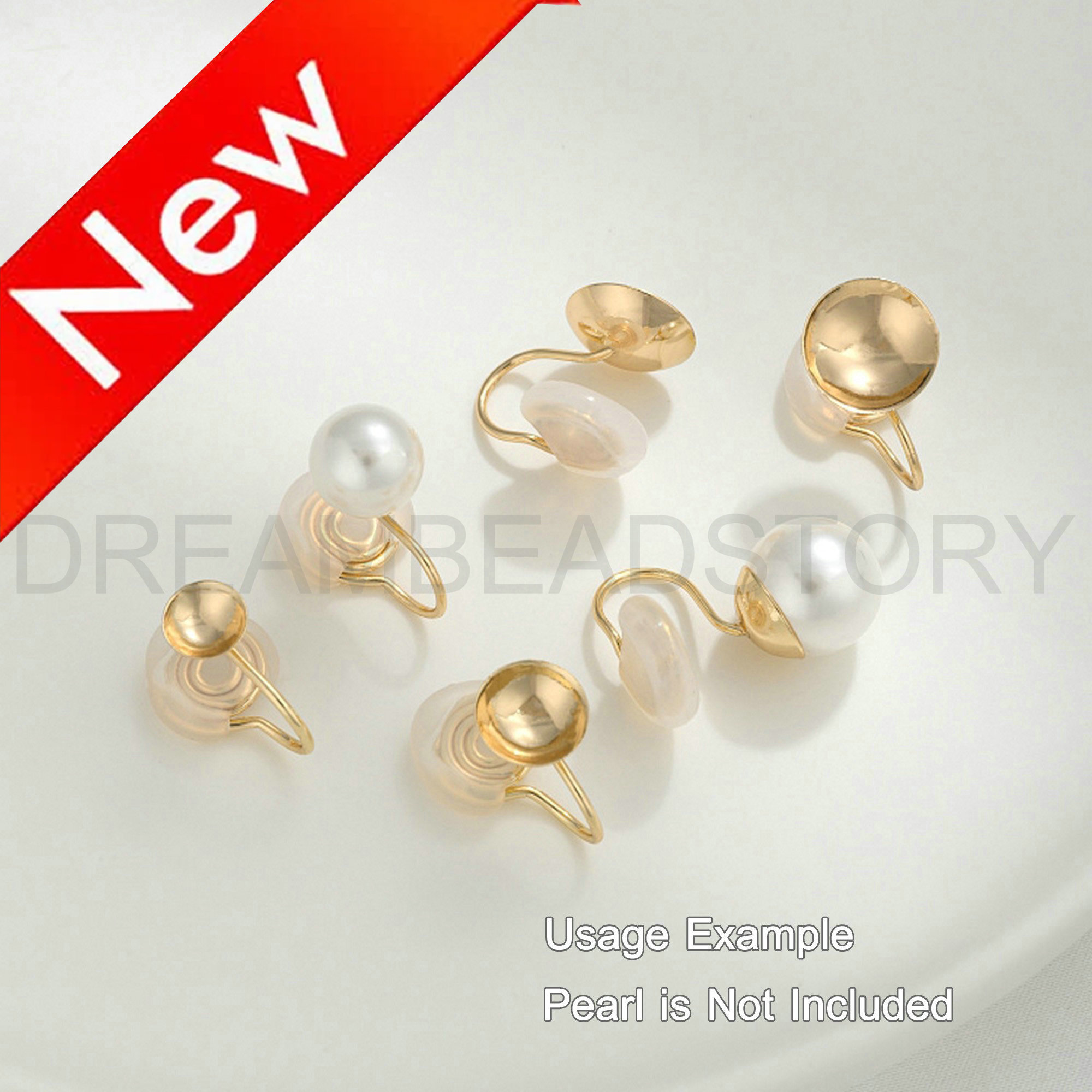 Non-pierced Hypoallergenic Ear Clips, Coil Back Clip On Earring, 14k Real Gold Plated Brass Pearl Cup Finding (pain Free Silicone Included)