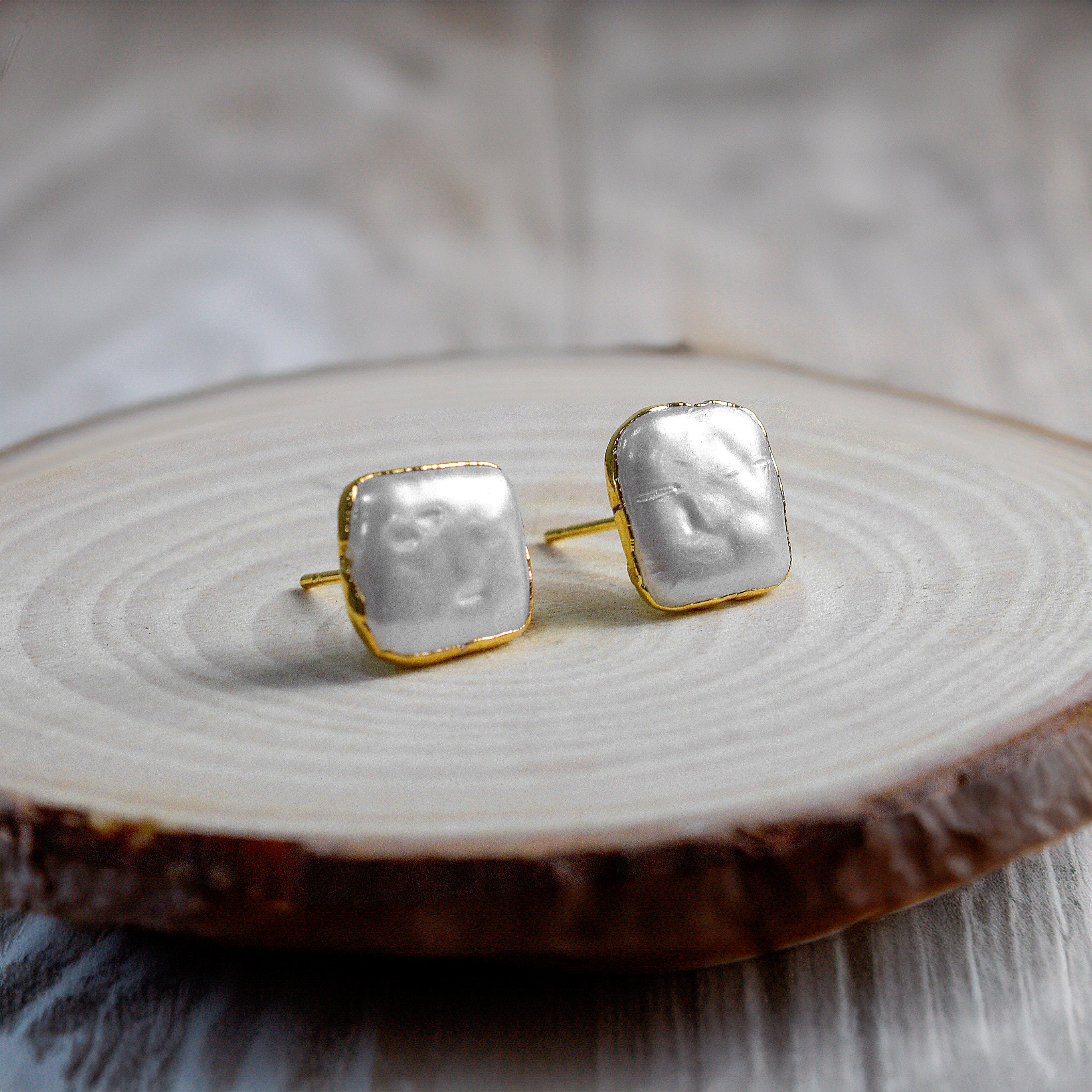 Raw Pearl Stud Earrings, Boho Earrings, 10mm