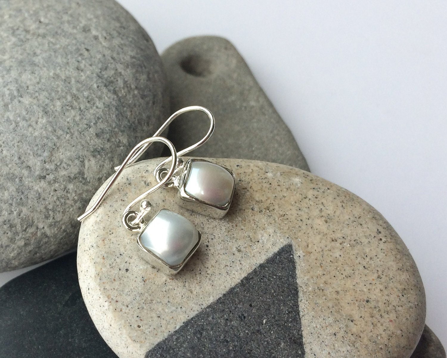 Pearl Silver Earrings, Delicate Square Pearl Earrings, Sterling Silver Square Earrings, Bridal Pearl Earrings, Elegant, Shiny White Pearl Pearl Silver Earrings, Delicate Square Pearl Earrings, Sterling Silver Square Earrings, Bridal Pearl Earrings, Elegant, Shiny White Pearl
