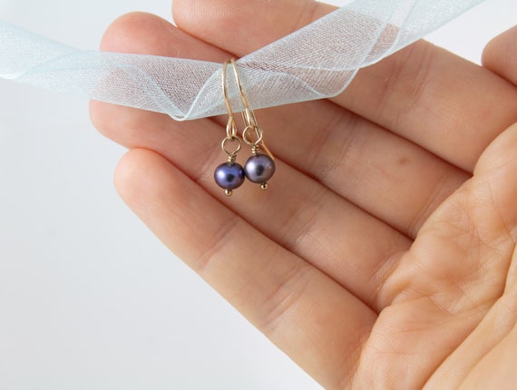 Small Pearl Earrings, Tiny Gray Pearl Earrings, Minimal Dainty Real Pearl Earrings Peacock Pearl, Gold Filled, Rose Gold, Sterling Silver