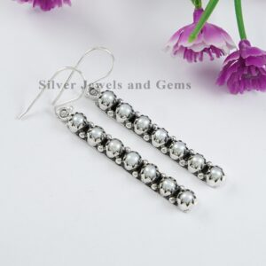 Sterling Silver Freshwater Pearl Bar Earrings: Handmade Dangle Earrings