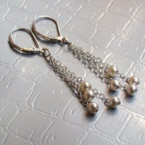 White Pearl Tassel Earrings, Sterling Silver, Bridesmaid Jewelry