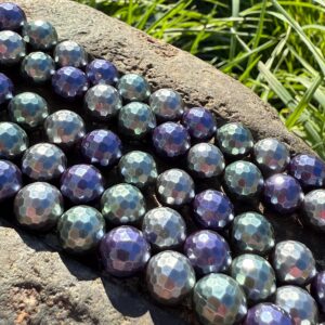 Deep blue and green Shell Pearl Beads  Faceted Round Glossy Beads Jewellery Making Supplies Mermaid beads