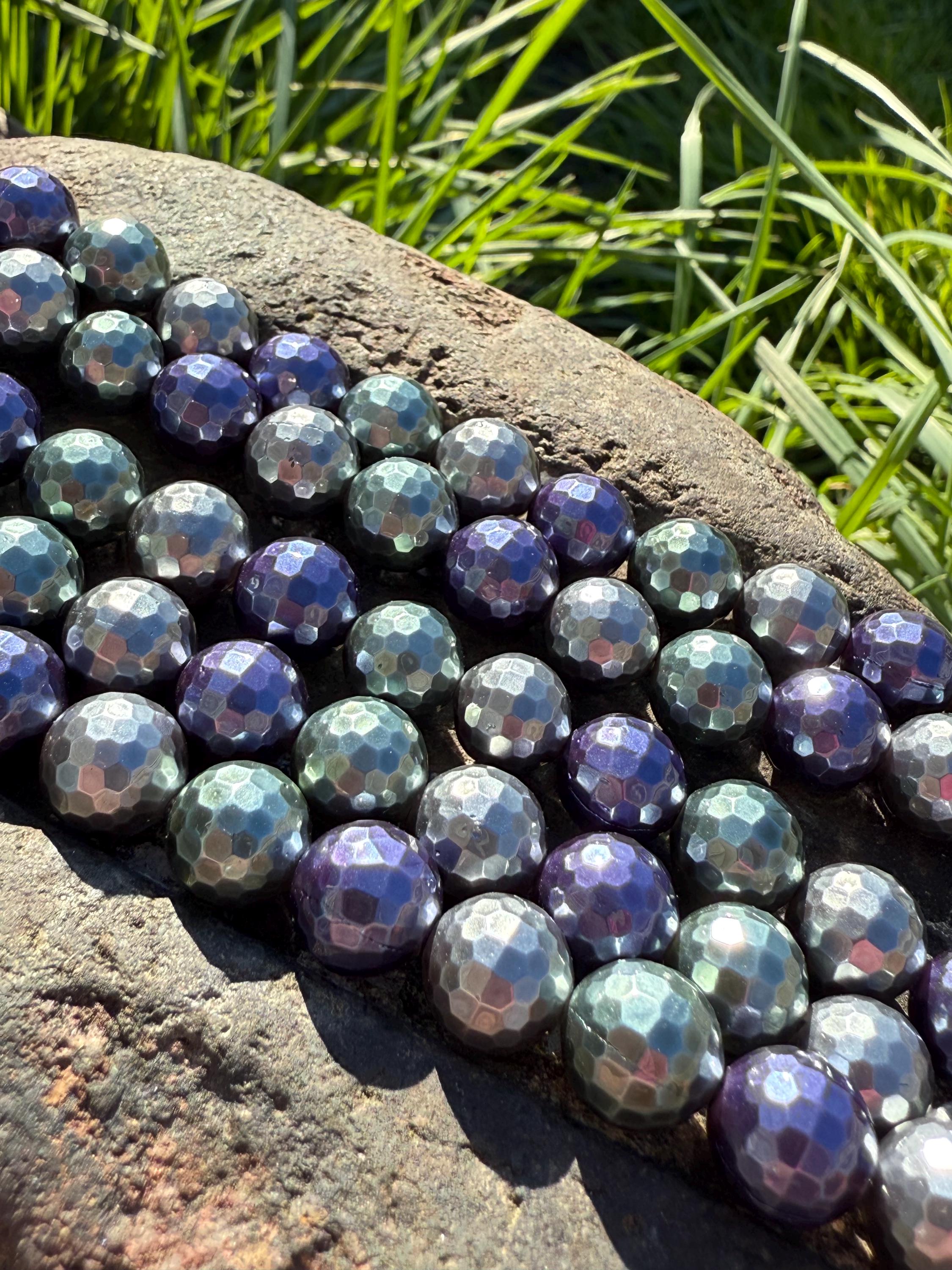 Deep Blue And Green Shell Pearl Beads Faceted Round Glossy Beads Jewellery Making Supplies Mermaid Beads Deep Blue And Green Shell Pearl Beads Faceted Round Glossy Beads Jewellery Making Supplies Mermaid Beads