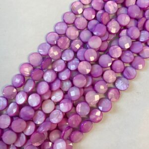 monther of pearl 12x4mm faceted coin monther of pearl beads--15.5 inch strand