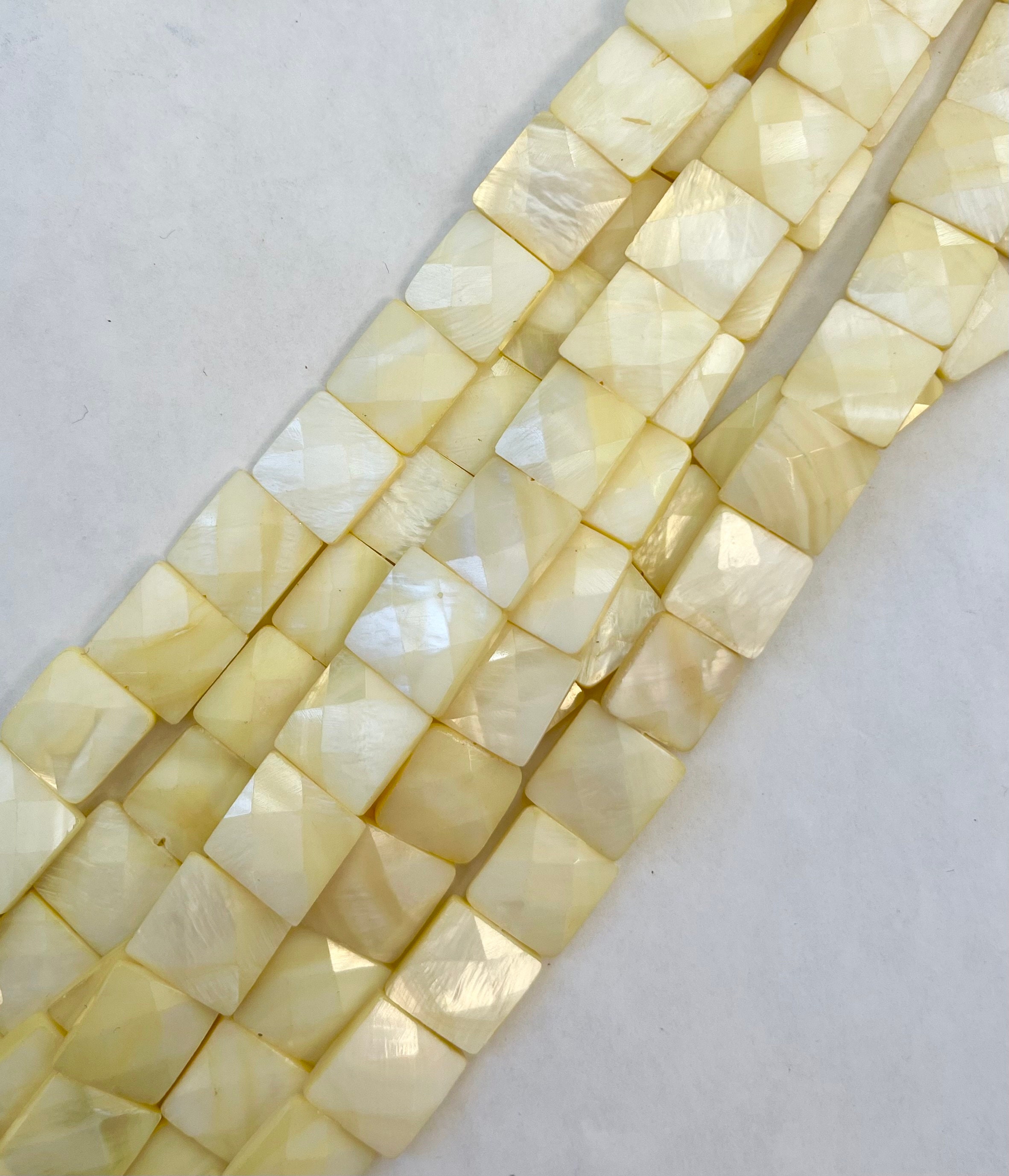 Shell 15x15x4mm Faceted Square Monther Of Pearl Beads--15.5"
