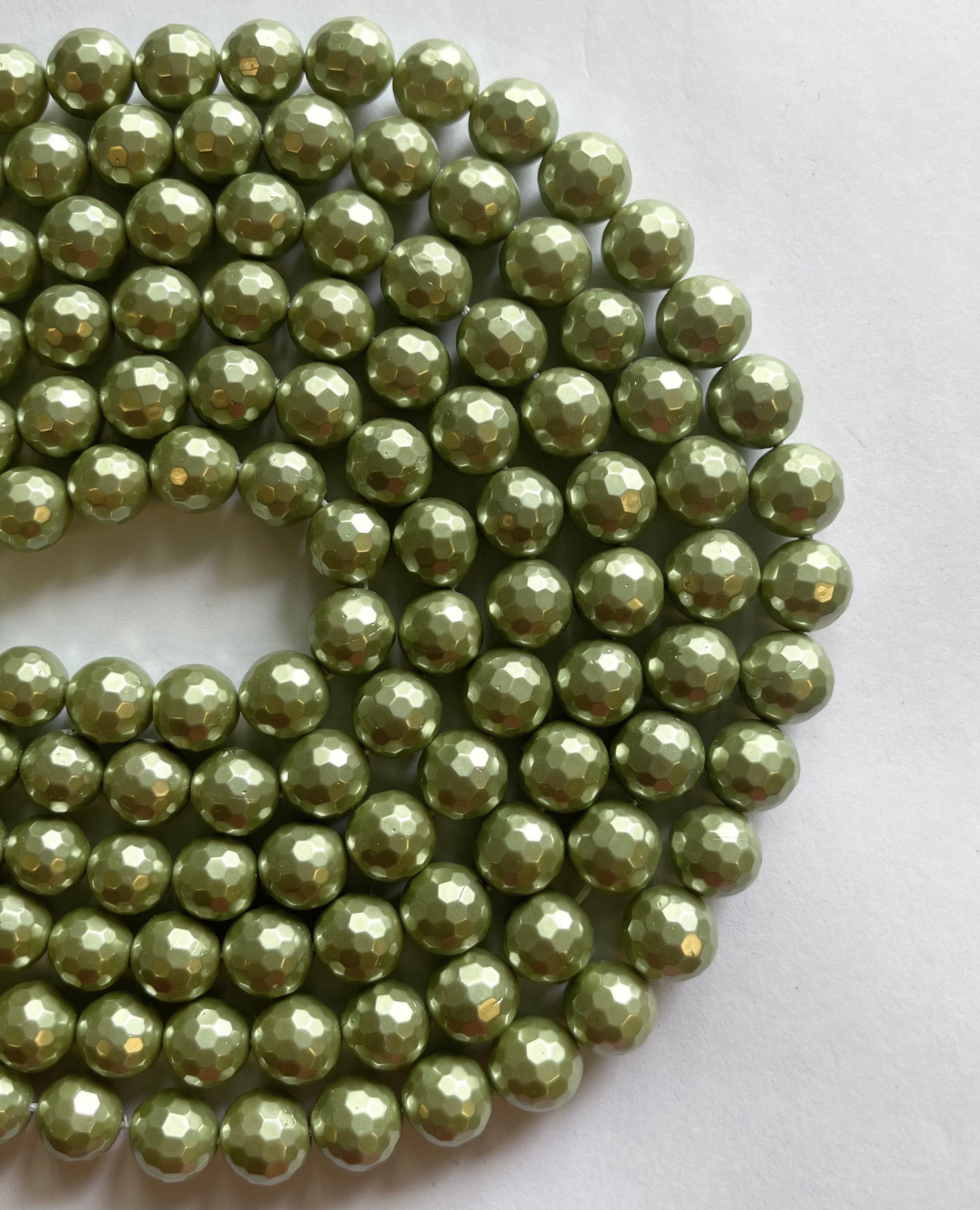 Shell Pearl 4mm 6mm 8mm 10mm 12mm Faceted Round Shell Bead-~ -15.5 Inch Strand-