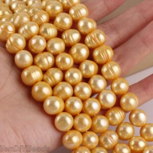 10-11mm Golden Cultured Freshwater Pearl,High Luster Round Freshwater Pearls,Loose Pearl Strand,Pearl For Necklace-38pcs-15inches--BHY006-12