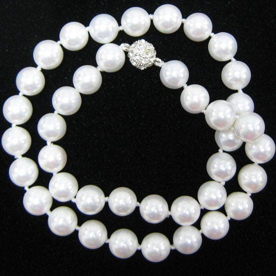 10mm Rainbow White Shell Pearl Round Beads Necklace 18" 33927
