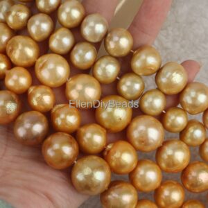 12.5-13x15-16mm Good Quality Large Gloden Nucleated Pearls, Loose Freshwater Pearl Beads, Wholesale Pearls, For DIY Necklace-15inches--AE005