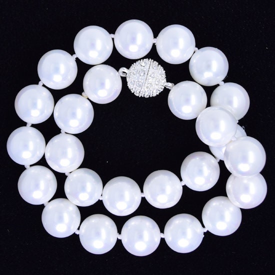 14mm Rainbow White Shell Pearl Round Beads Necklace 17" 35508