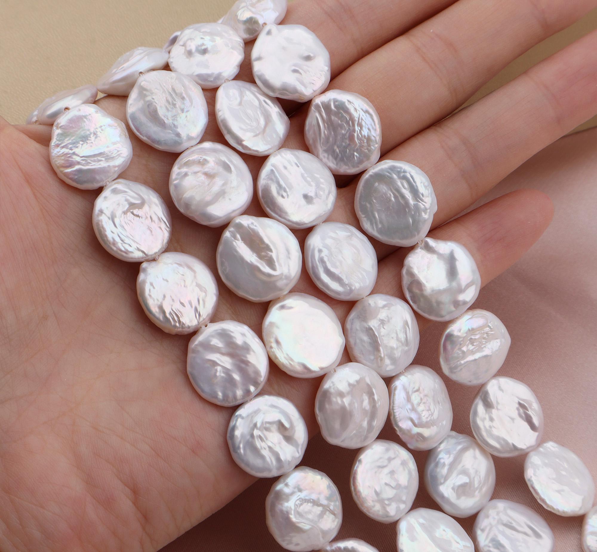 15-16mm White Coin Pearl Beads, Irregular Freshwater Pearls, Button Pearl Bead For Jewelry Making Necklace, Wedding Gift, Diy Jewelry Making