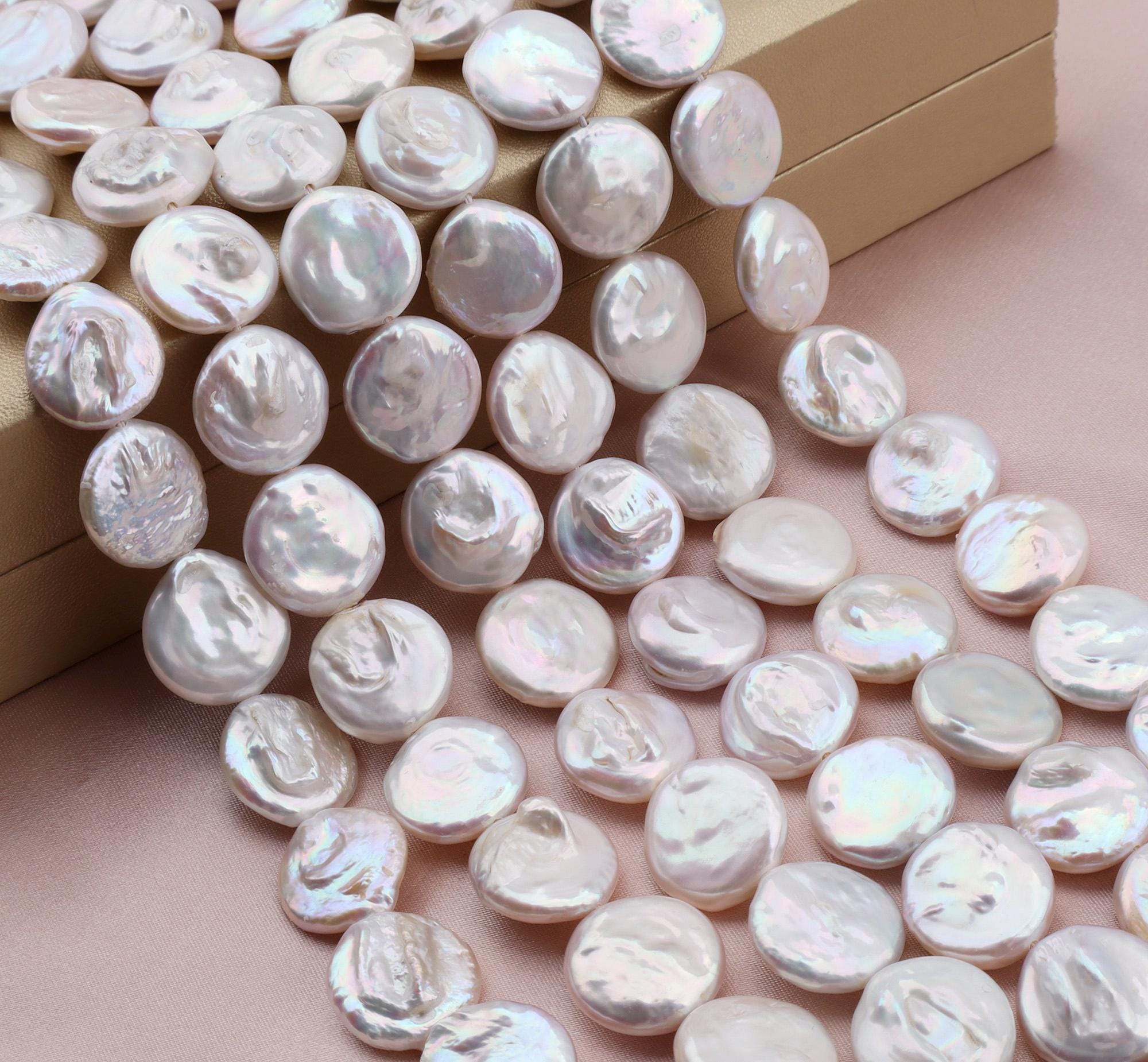 16-17mm White Coin Pearl Beads, Irregular Freshwater Pearls, Button Pearl Bead For Jewelry Making Necklace, Wedding Gift, Diy Jewelry Making
