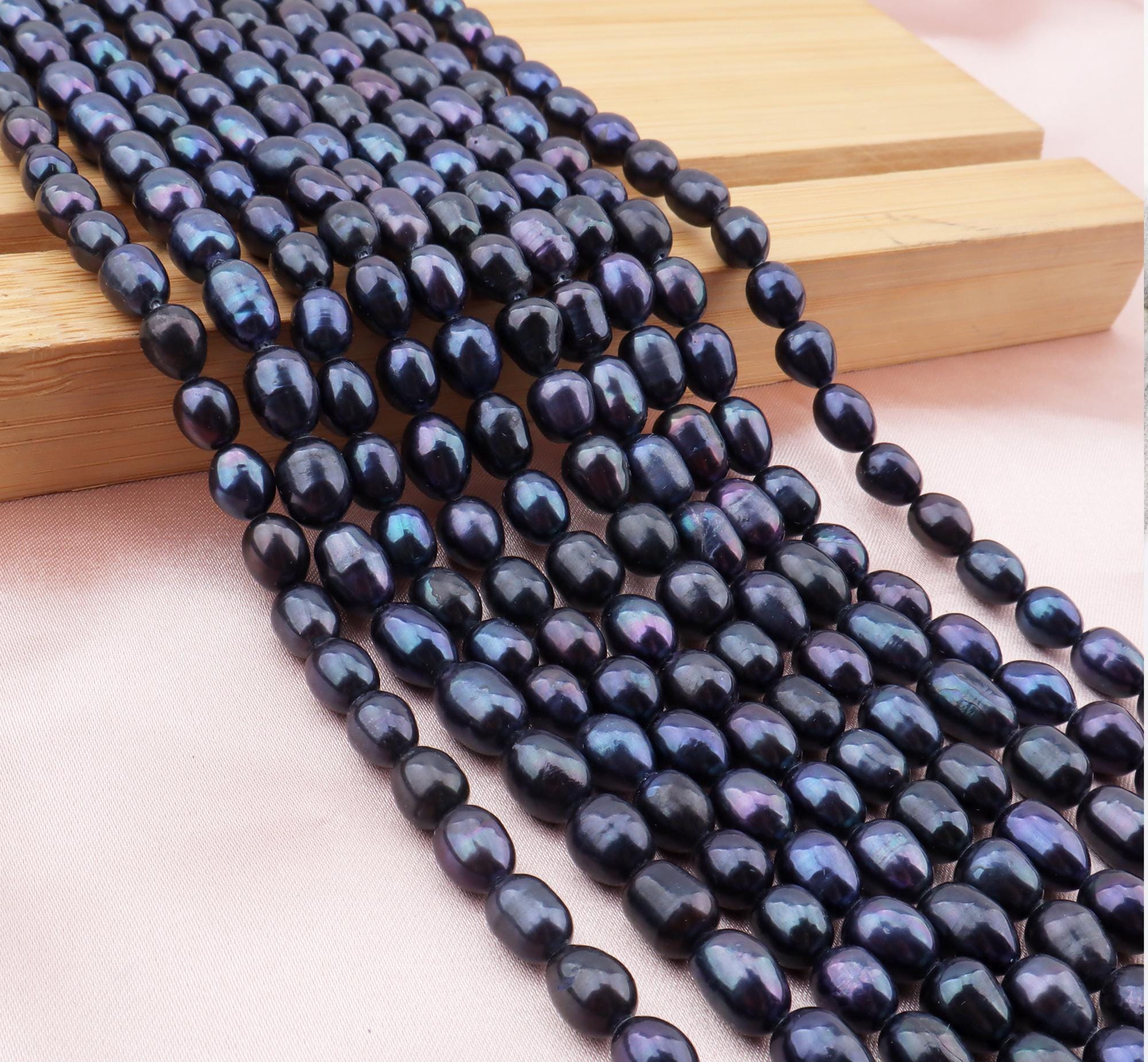 6-7mm Black Rice Shape Freshwater Pearl Beads,good Quality Freshwaterpearl Necklaces Beads,genuine Pearl Beads,full Strand,39pcs