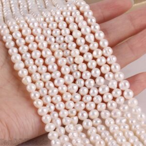 6-7mm Natural White Round Freshwater Pearls, Loose Pearl Beads, White Pearl Beads, Pearl For Necklace, Wholesale Pearls-15.5inches--BHY004-1