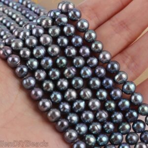 8-9mm  Peacock Black Round Freshwater Pearls,Genuine Round Loose  Pearl Beads,Pearl Strand,Beads For Necklace-57Pcs-15.5 inches--BHY003-6