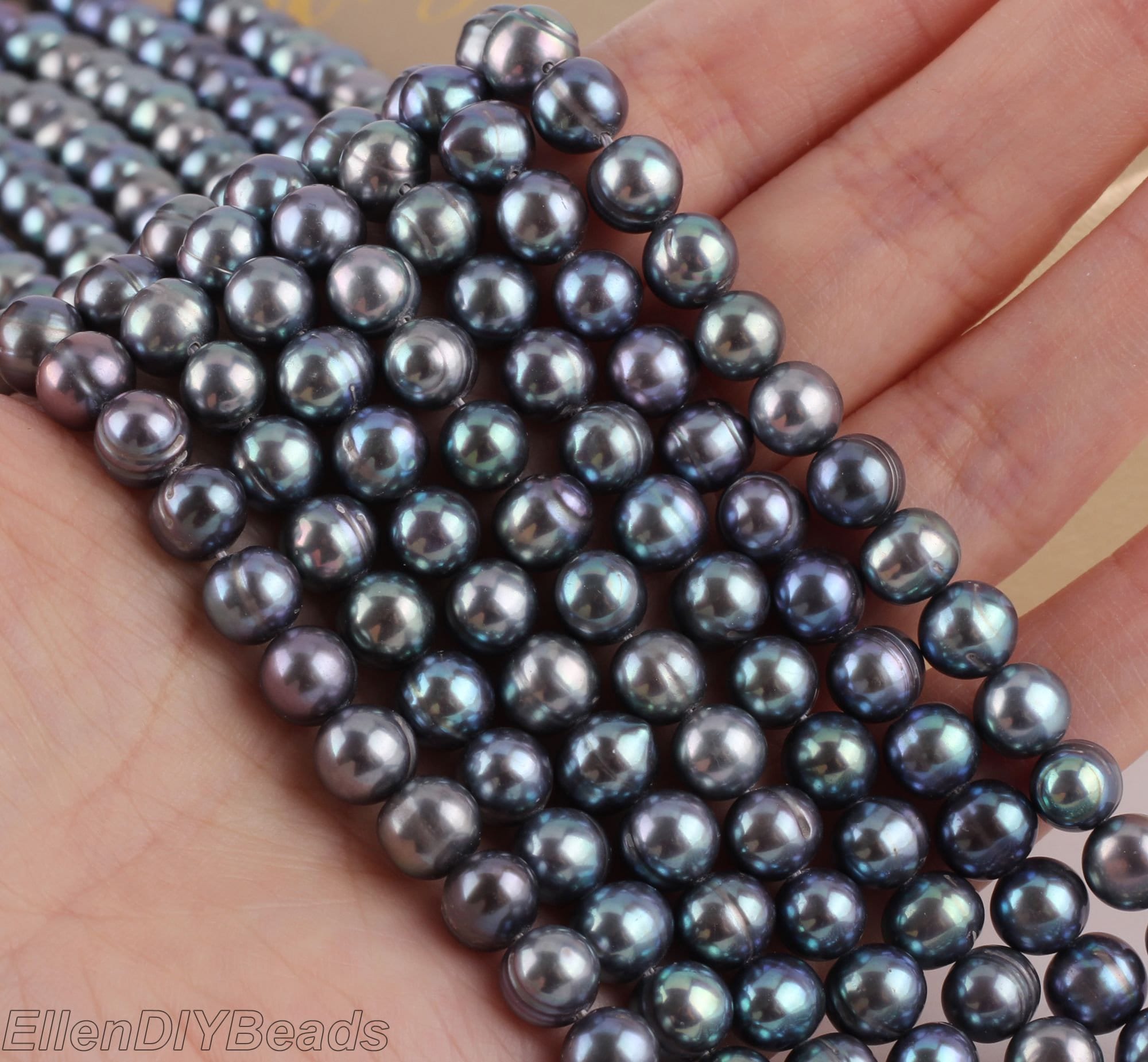 8-9mm Peacock Black Round Freshwater Pearls,genuine Round Loose Pearl Beads,pearl Strand,beads For Necklace-57pcs-15.5 Inches--bhy003-6