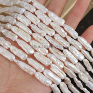 8-9x20-25mm Natural White Biwa Stick Freshwater Pearls, Full Strand Biwa Pearl, Loose Pearls, For DIY Necklace, Beading Supplies--15inches