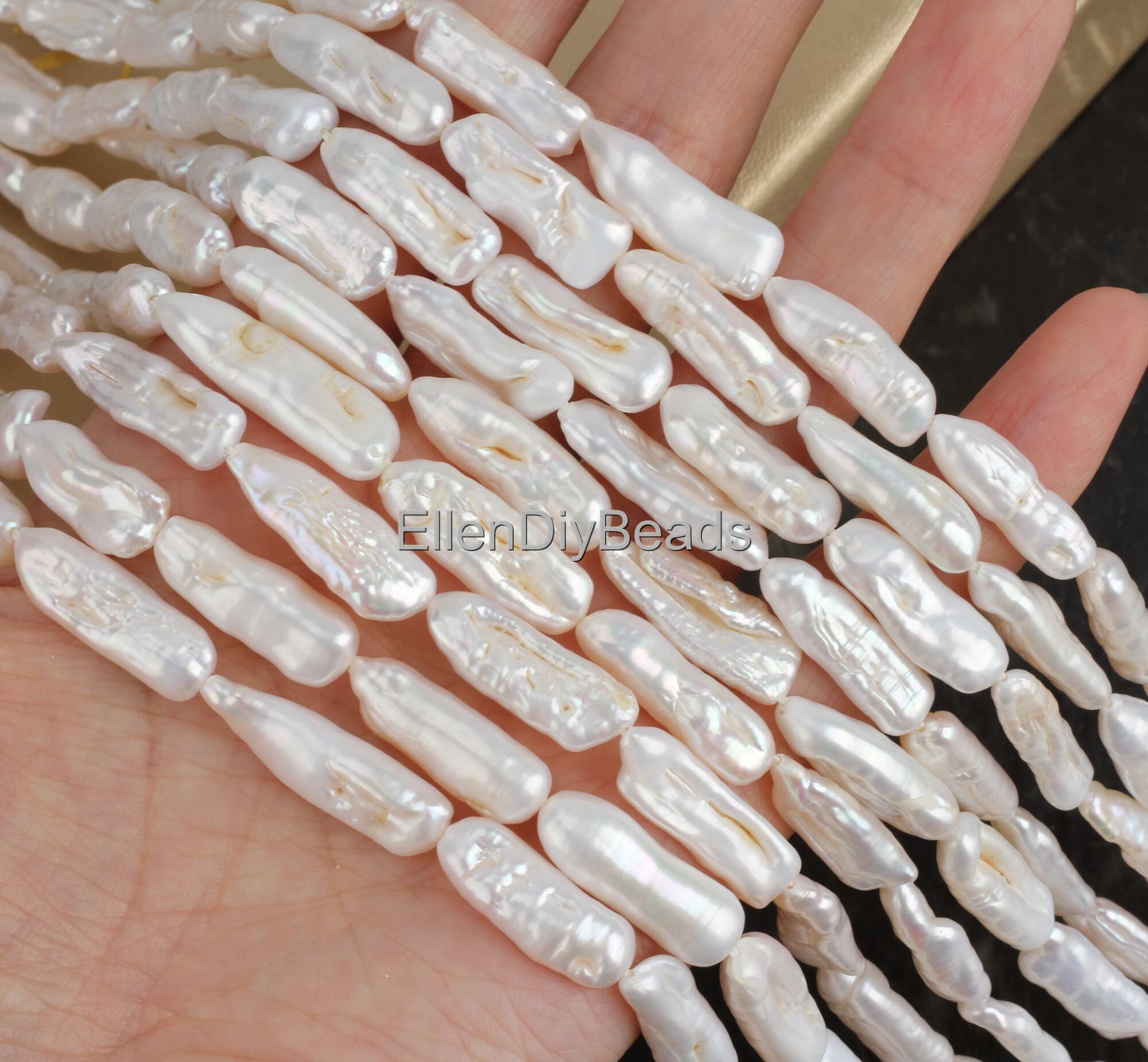 8-9x20-25mm Natural White Biwa Stick Freshwater Pearls, Full Strand Biwa Pearl, Loose Pearls, For Diy Necklace, Beading Supplies--15inches