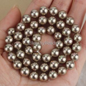 8mm Round Gray Shell  beads, Good Luster Loose Shell Pearls, Handmade Necklace Beads, Pearl For Jewelry Making--48pcs-15.5 inches--SH0011