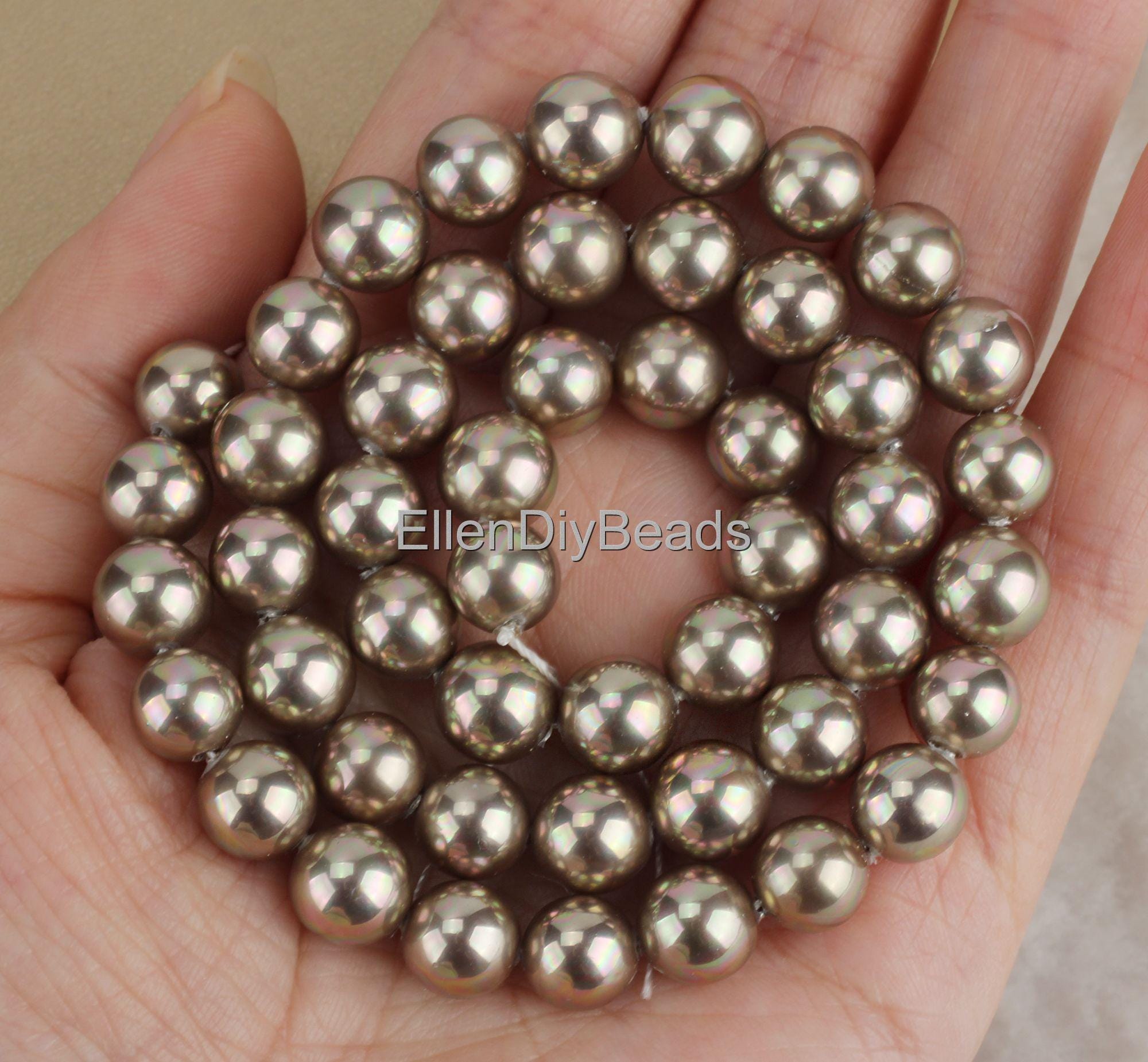 8mm Round Gray Shell Beads, Good Luster Loose Shell Pearls, Handmade Necklace Beads, Pearl For Jewelry Making--48pcs-15.5 Inches--sh0011