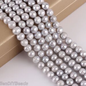 A+ 8-9mm Elegant Gray Baroque Pearl Beads, Potato pearl Necklace,Genuine Round Freshwater Pearl Beads,Bulk Pearl,Full Strand-45pcs-15inches