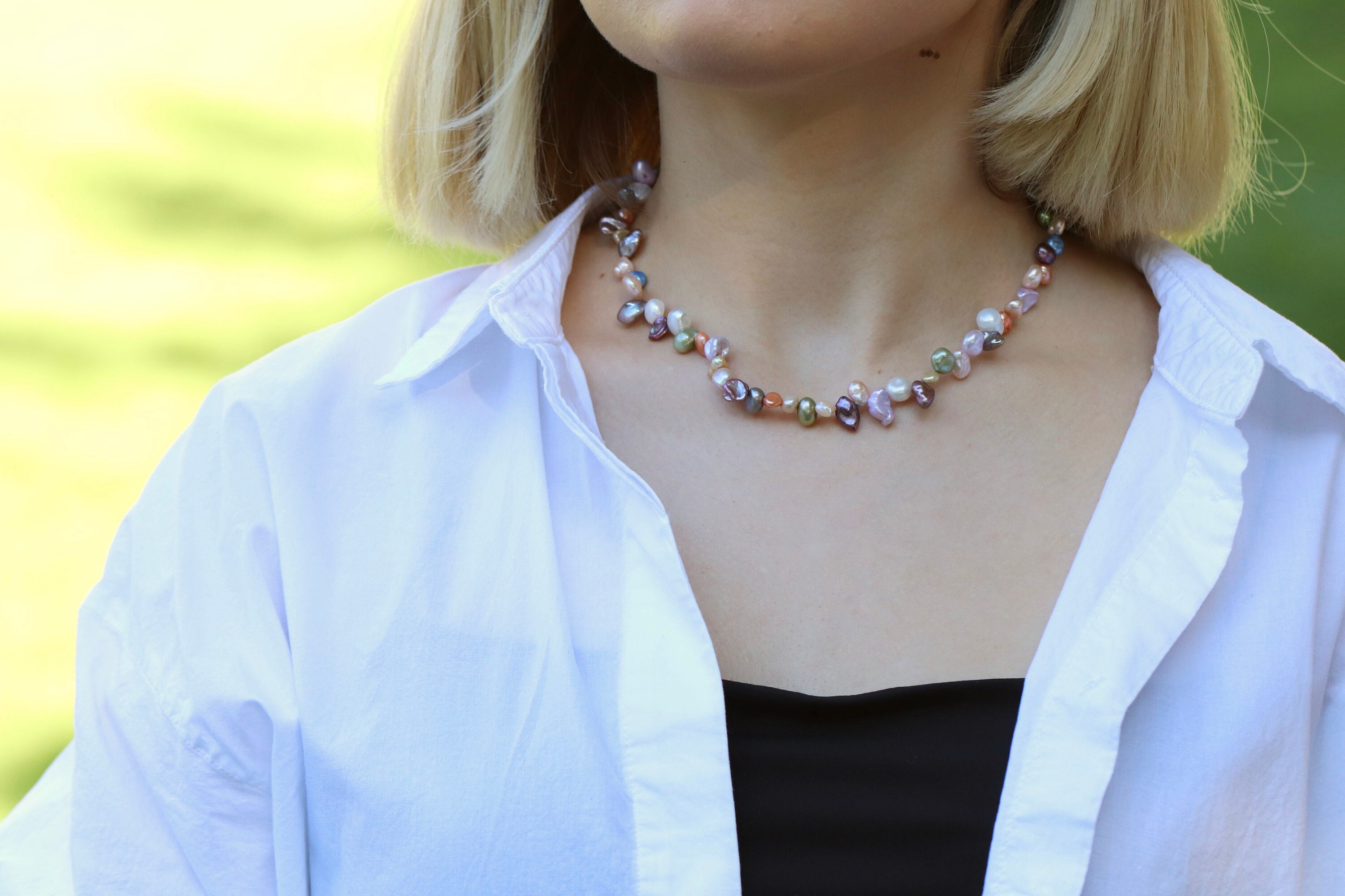 Freshwater Pearl Necklace • Multicolor Unique Pearl Jewelry • June Birthstone • Elegance • Purity • Calm • Dainty Choker Gift For Her