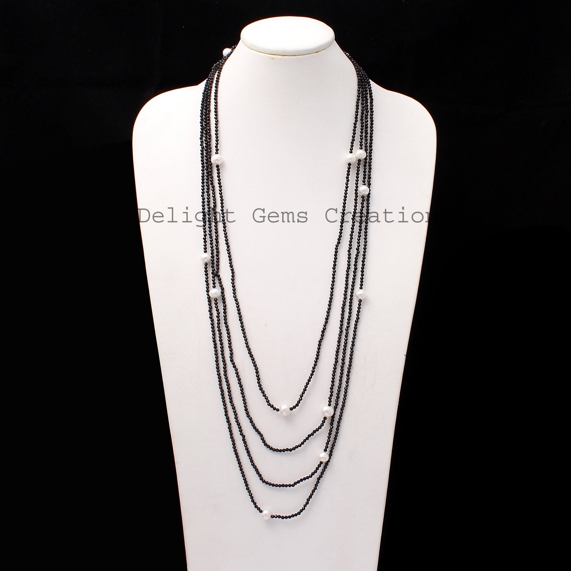 Handmade Natural Lemon Quartz & Pearl Bead Necklace - 100 Inch Endless Micro Faceted Gemstone Jewelry