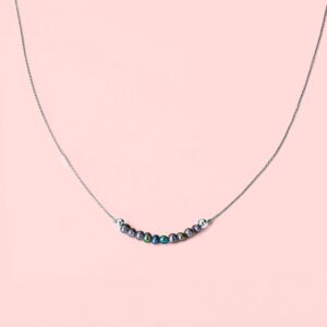 Jovie Black Pearl Necklace | Sterling Silver Beaded Natural Freshwater Pearls, Colorful Peacock Rainbow Multicolored Layering Necklace