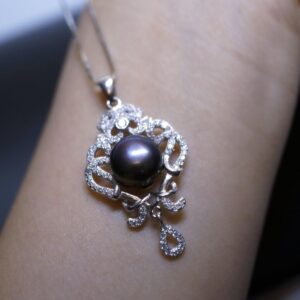 Large Freshwater Black Pearl Necklace - Full Full Sterling Silver High Quality Genuine Black Pearl Tassel Necklace 1024
