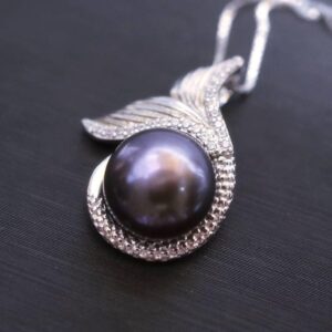 Natural Black Pearl Necklace Sterling Silver, Large Freshwater Bridal Peal Jewelry Mermaid Fish Tail Jewelry 1098