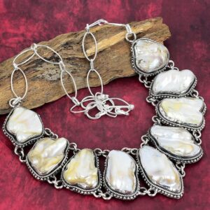 Natural Blister Biwa Pearl Necklace, 925 Sterling Silver Jewelry, Gemstone Handmade Jewelry, Adjustable Chain Necklace, Mother's Day Gifts