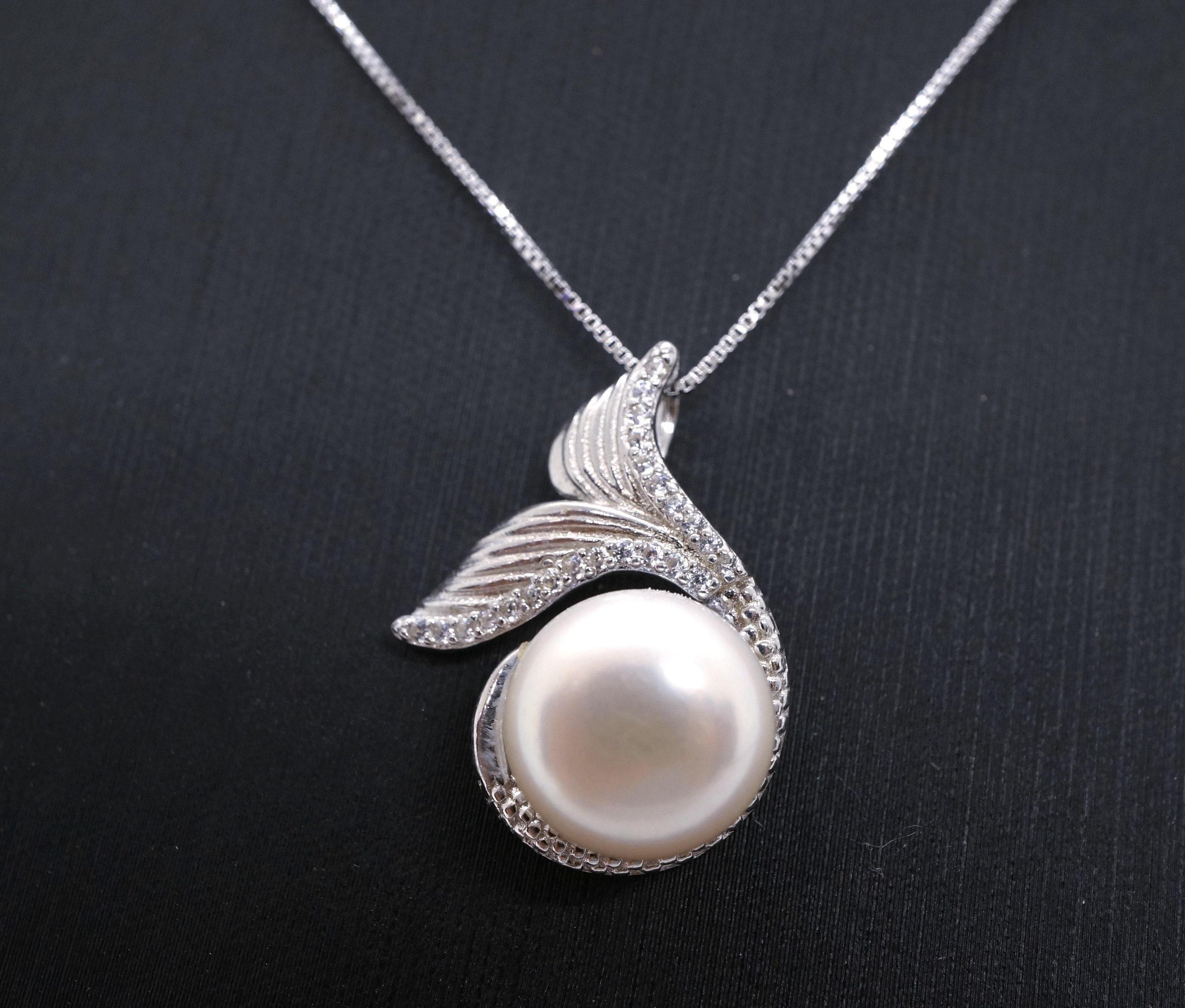 Natural White Pearl Necklace Sterling Silver, Large Freshwater Bridal Peal Jewelry Mermaid Fish Tail Jewelry 1097 Natural White Pearl Necklace Sterling Silver, Large Freshwater Bridal Peal Jewelry Mermaid Fish Tail Jewelry 1097