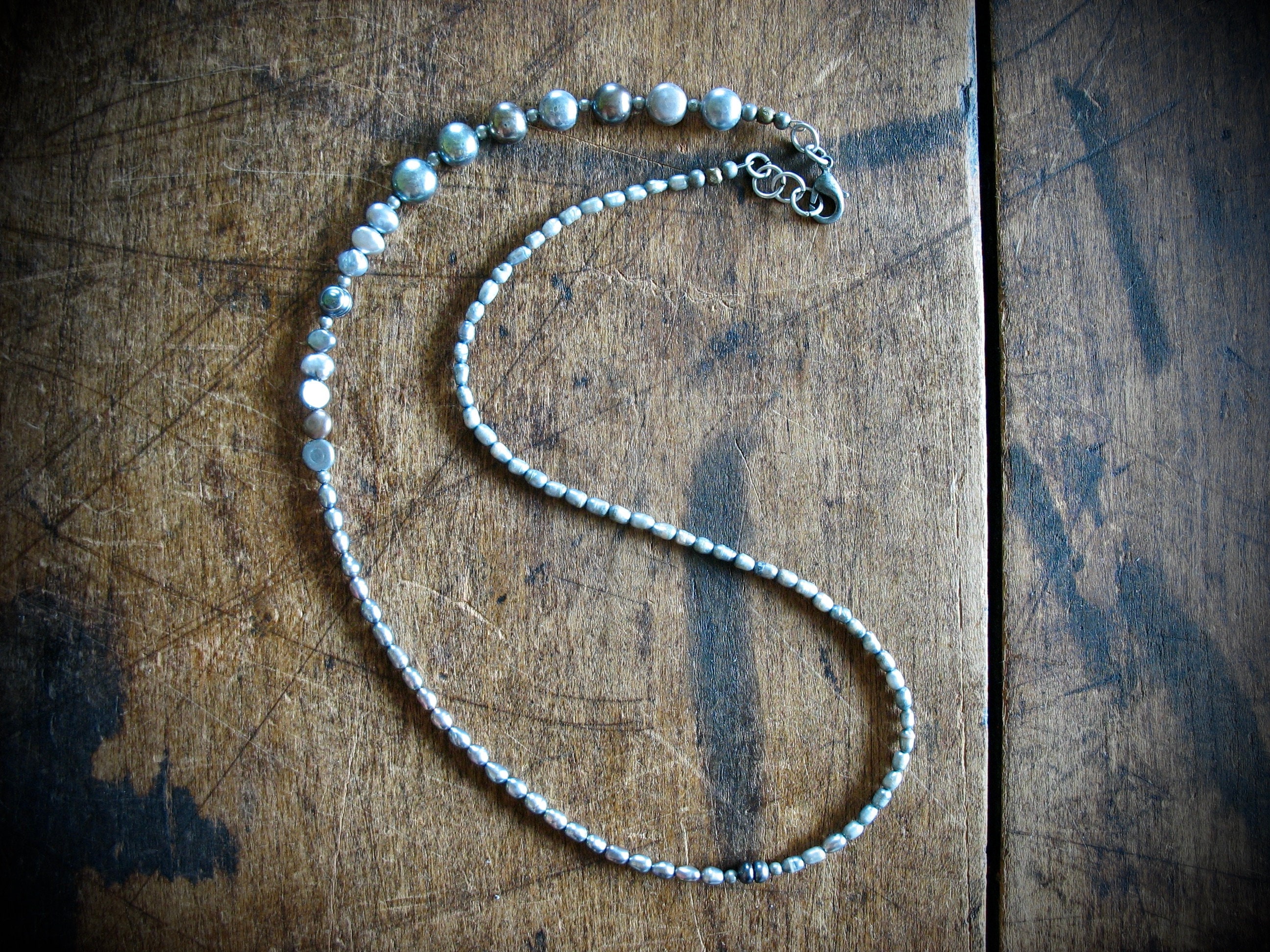 Peacock Freshwater Pearl Beaded Strand Necklace Artisan Jewelry Handmade In Usa
