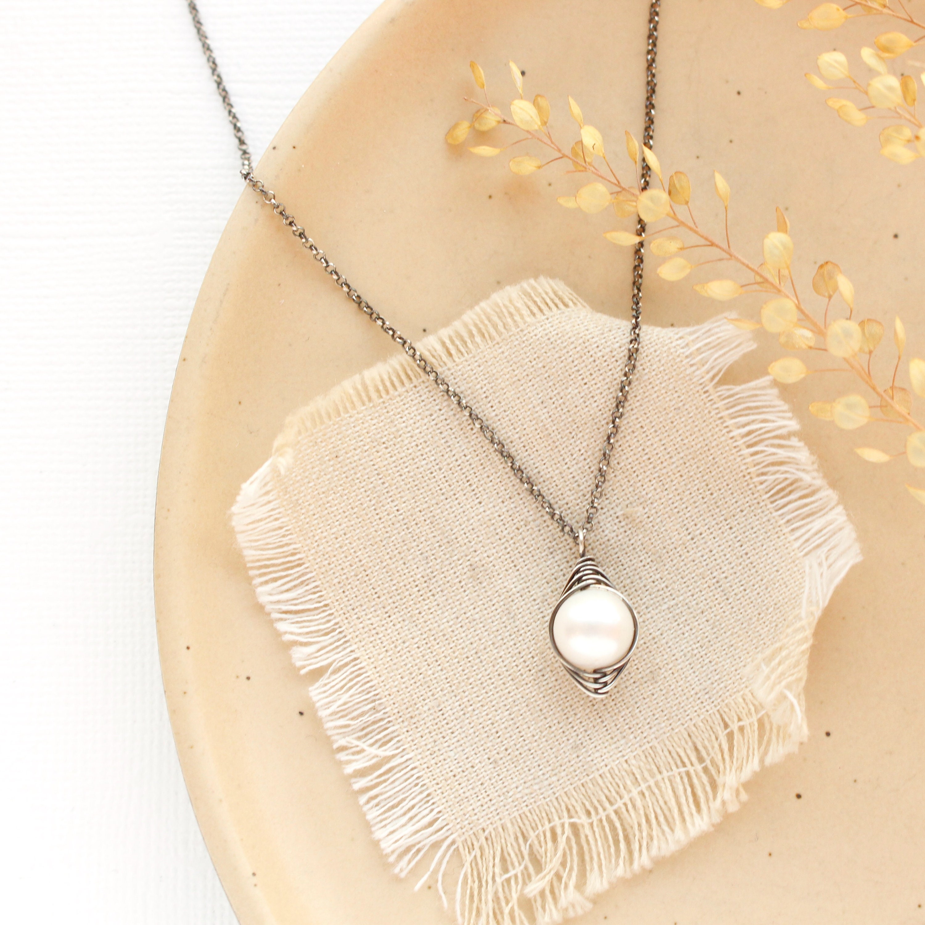 Perfect Pearl Oxidized Silver Necklace