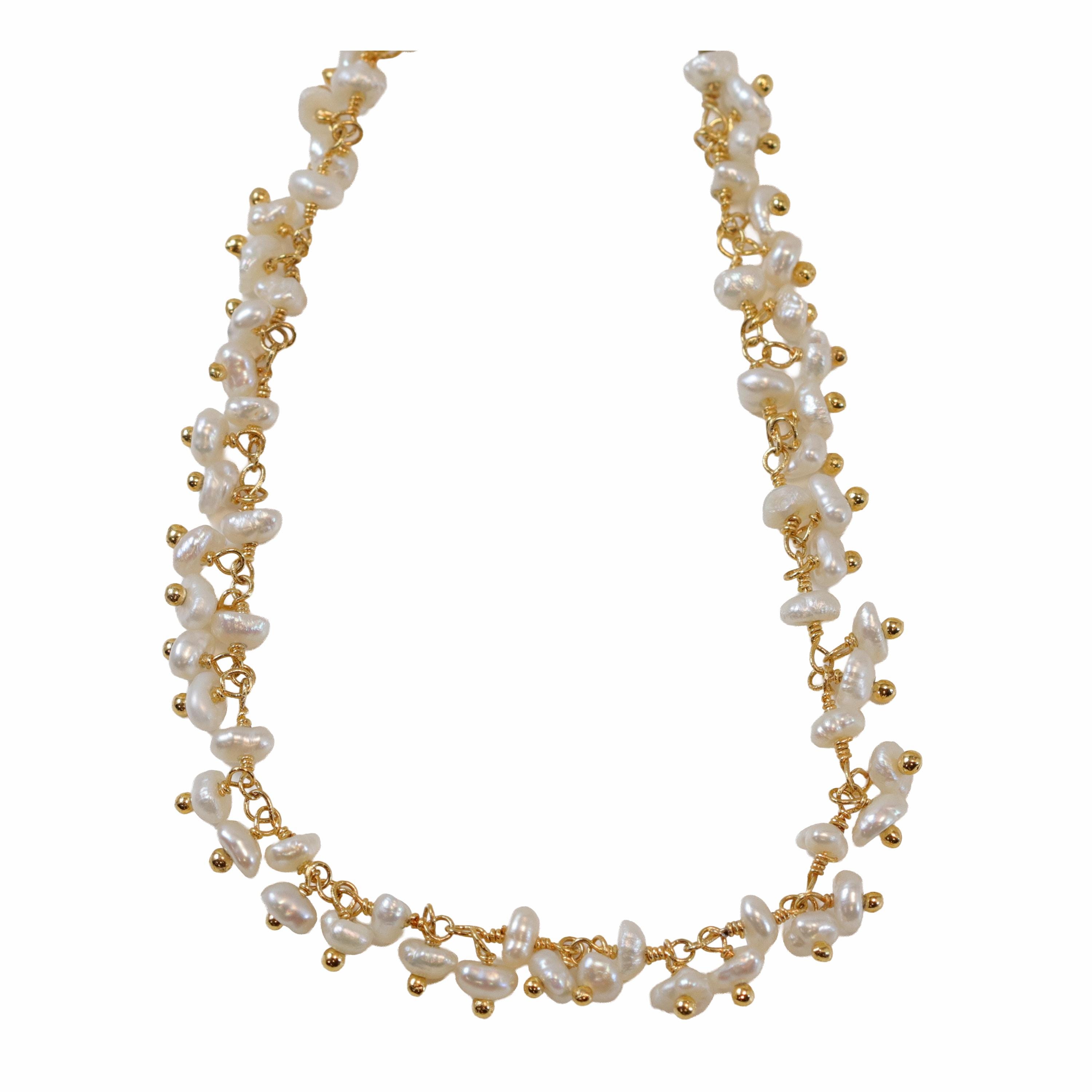 Seed Pearl Cluster Necklace Sterling Silver Or 14k Gold Filled Freshwater Cultured White Pearls Small Beaded Chain 18 20 22 24 Inch Length