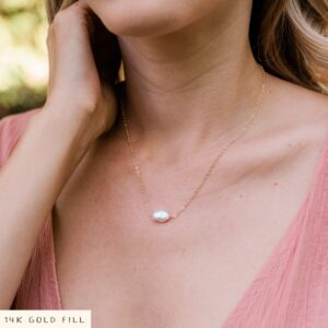 Small Raw Freshwater Pearl Crystal Nugget Necklace In Gold, Silver, Bronze Or Rose Gold - June Birthstone Necklace