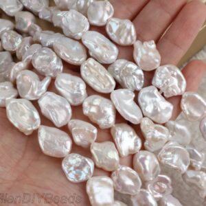 13-14x15-19mm White Reborn Pearl Beads, Natural Freshwater Pearls, Irregular Shape Loose Pearls, Gift For Bride, Jewelry Supplies---pb006-10