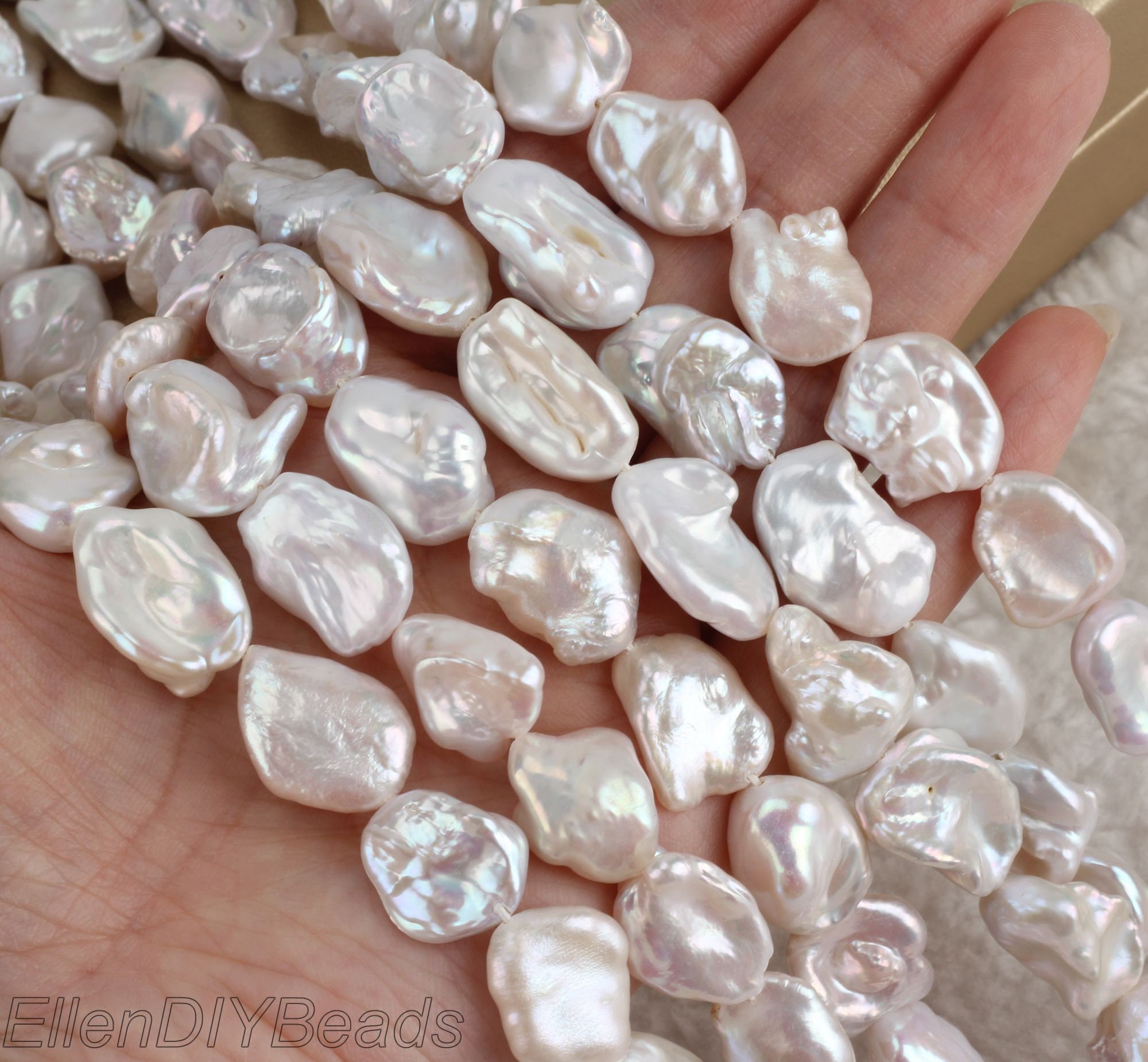 13-14x15-19mm White Reborn Pearl Beads, Natural Freshwater Pearls, Irregular Shape Loose Pearls, Gift For Bride, Jewelry Supplies---pb006-10