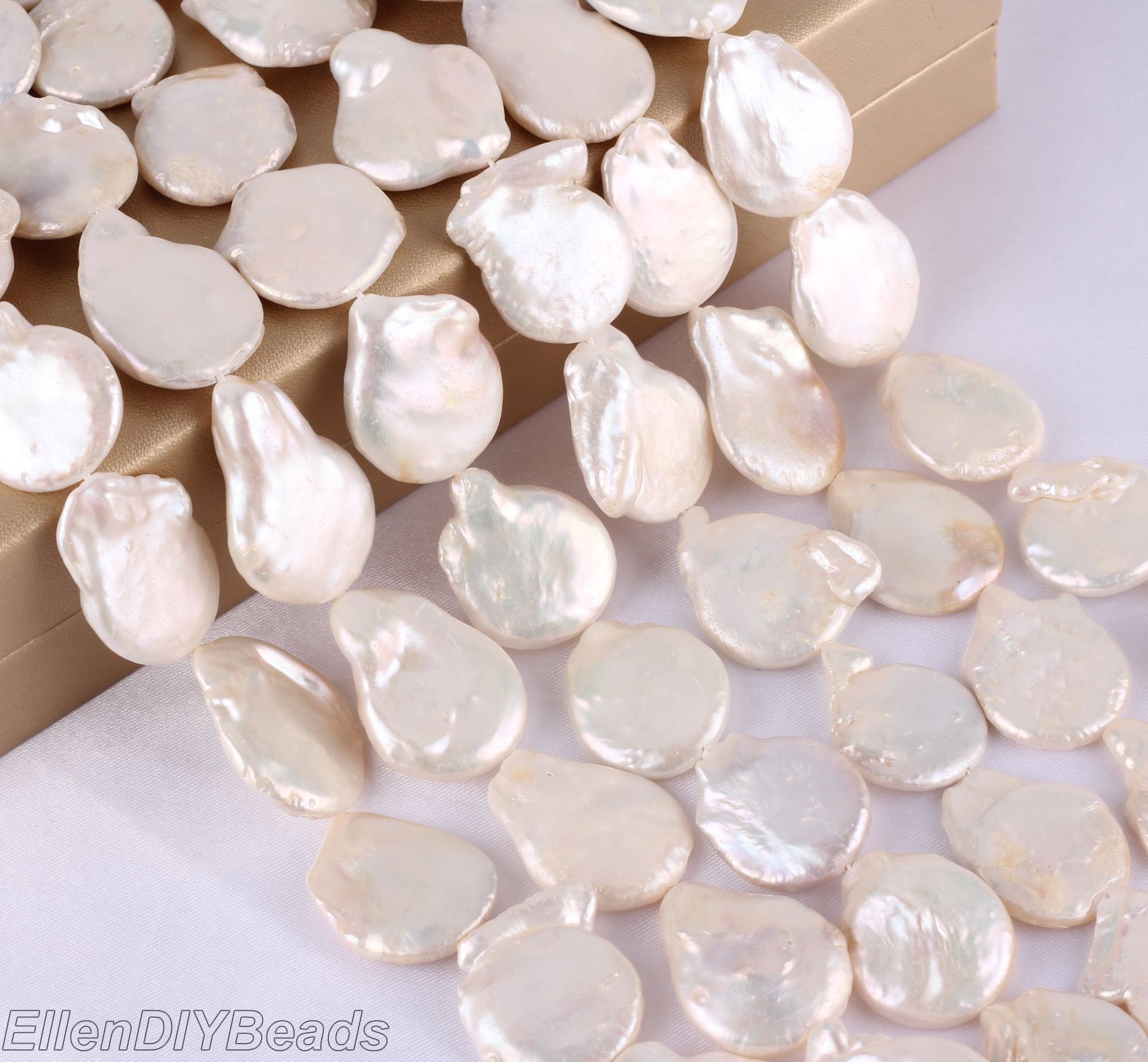 20-22x25-30mm White Coin Pearl Beads, Natural Freshwater Pearl Beads, Loose Pearl Beads, Wedding Jewelry, Full Strand-14pcs-15inches-nk001-7